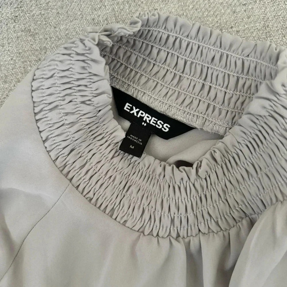 Express | Light Gray Sheer Smocked Neck Open Back Sleeveless Blouse - Size M - Picture 4 of 4